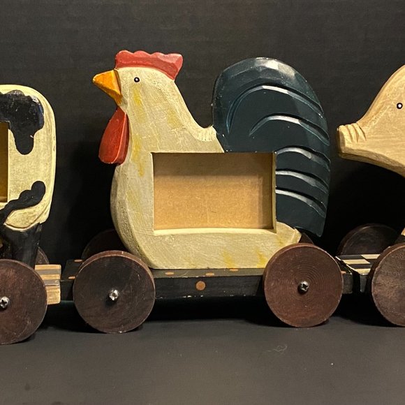 Accents Vintage Three Wooden Farm Animals Rolling Photo Frames